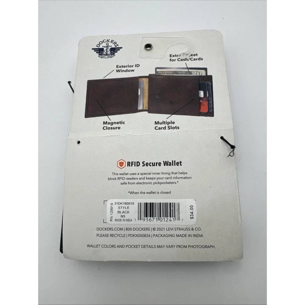 Dockers Men's Coated Leather Magnetic Money‎ Closure Front Pocket Wallet Black